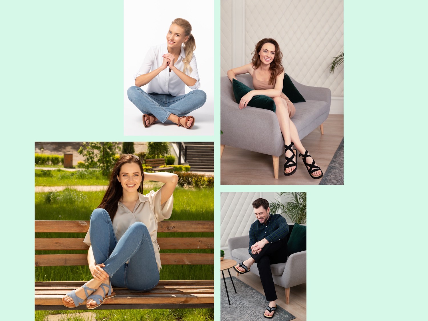Collage of model photos for footwear brands